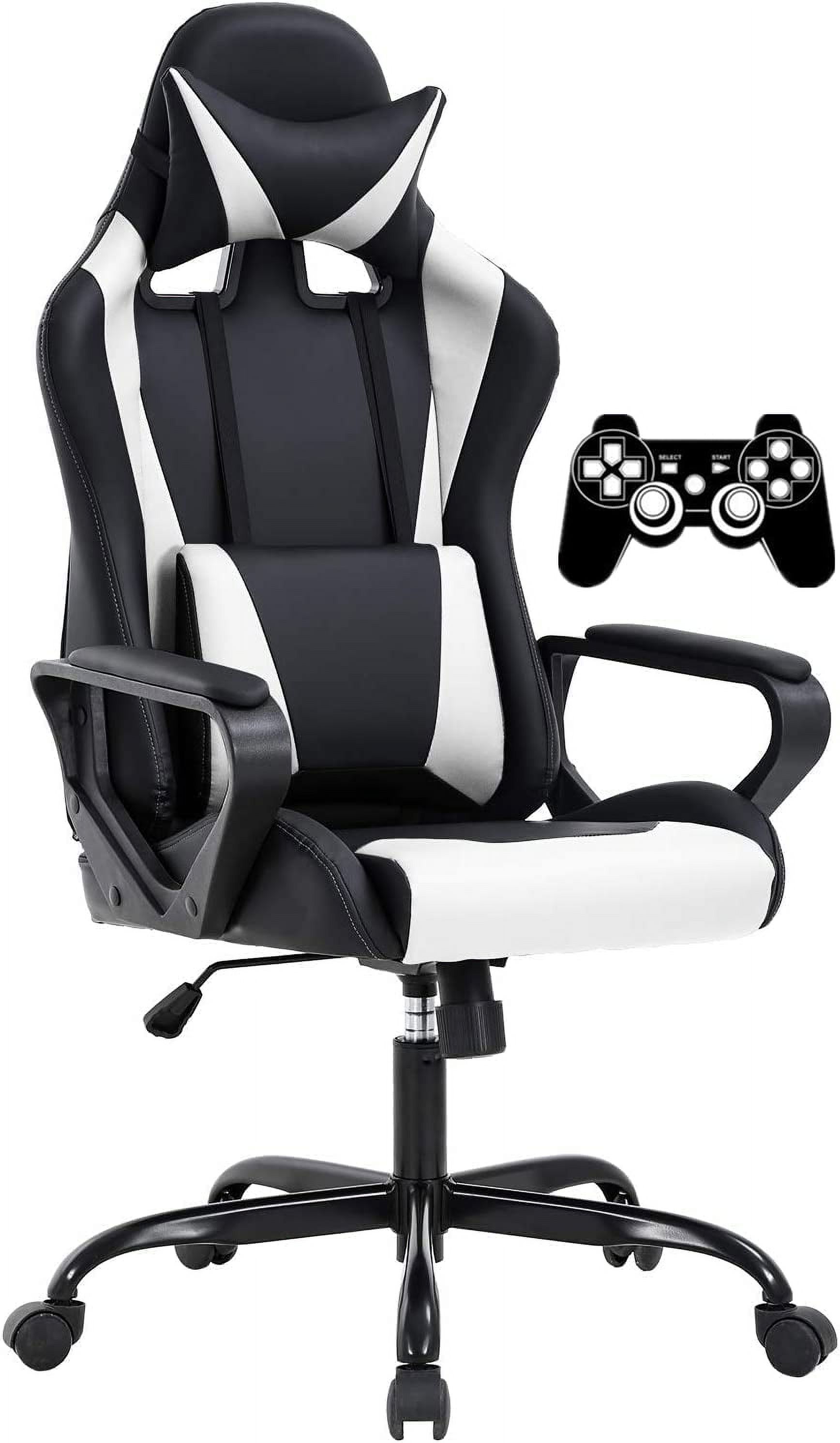 BIQWBIC Gaming Chair, High-Back Ergonomic Video Game Chair for Teen, with Adjustable Seat, Lumbar Support, Armrest and Headrest, White
