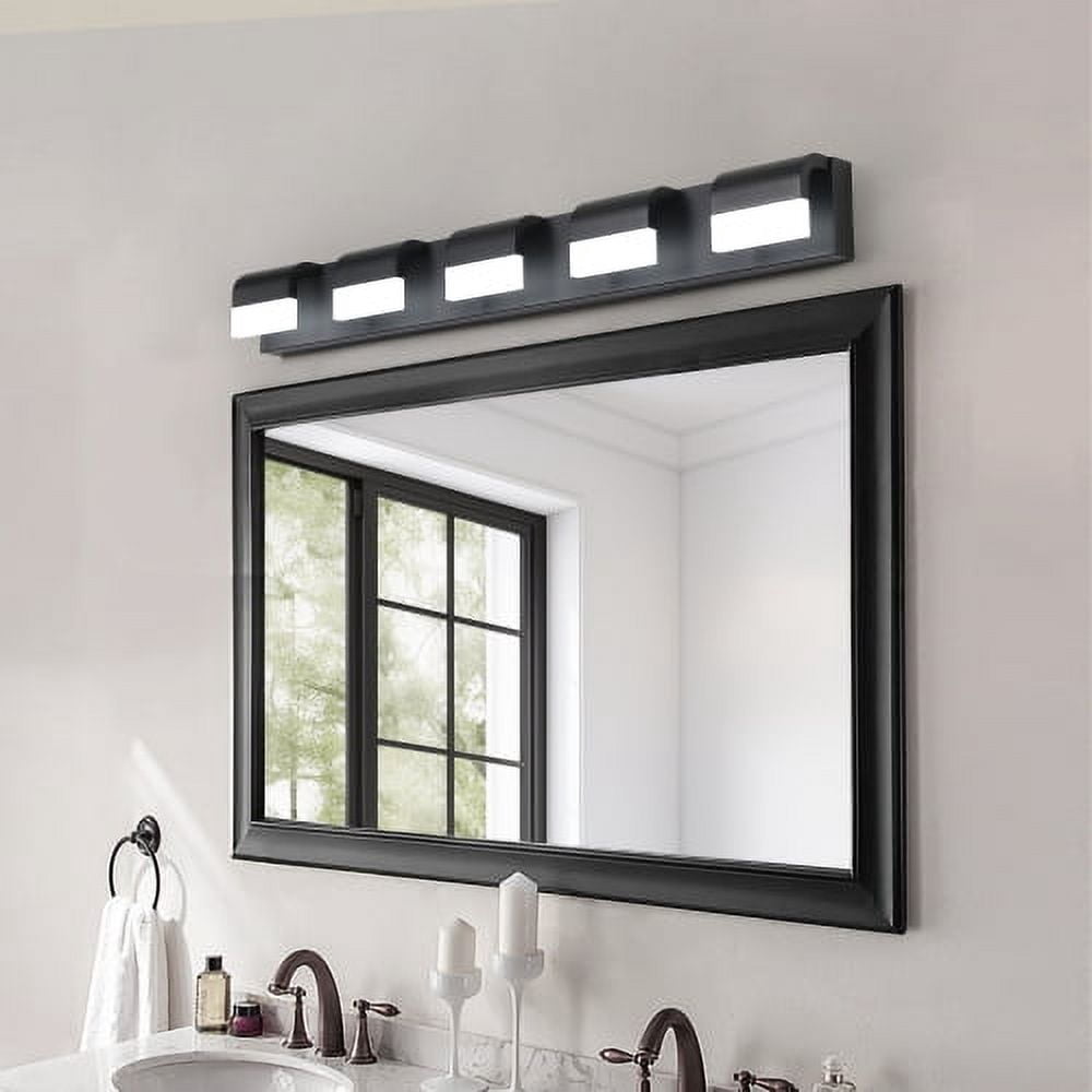 ACE-LIGHTS,5-Light Modern Bathroom LED Vanity Light With Acrylic Lampshade,Bathroom Wall Lighting for Bathroom,Dressing Room,Bedroom,Living Room(Black)