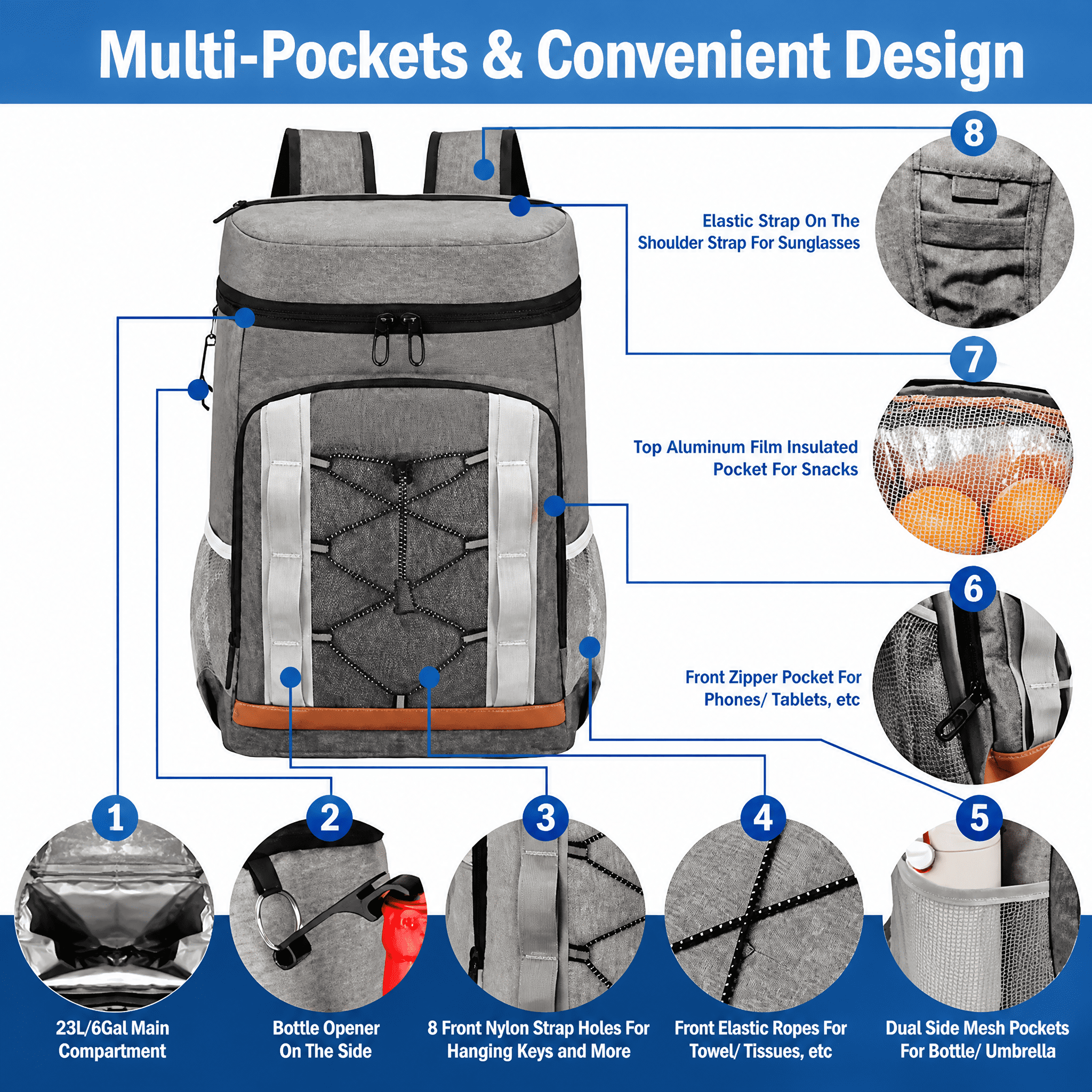25L Insulated Cooler Backpack with Leak-Proof 4-Layer Design, 36-Can Capacity, Adjustable Straps & Multi-Pockets for Camping/Picnics