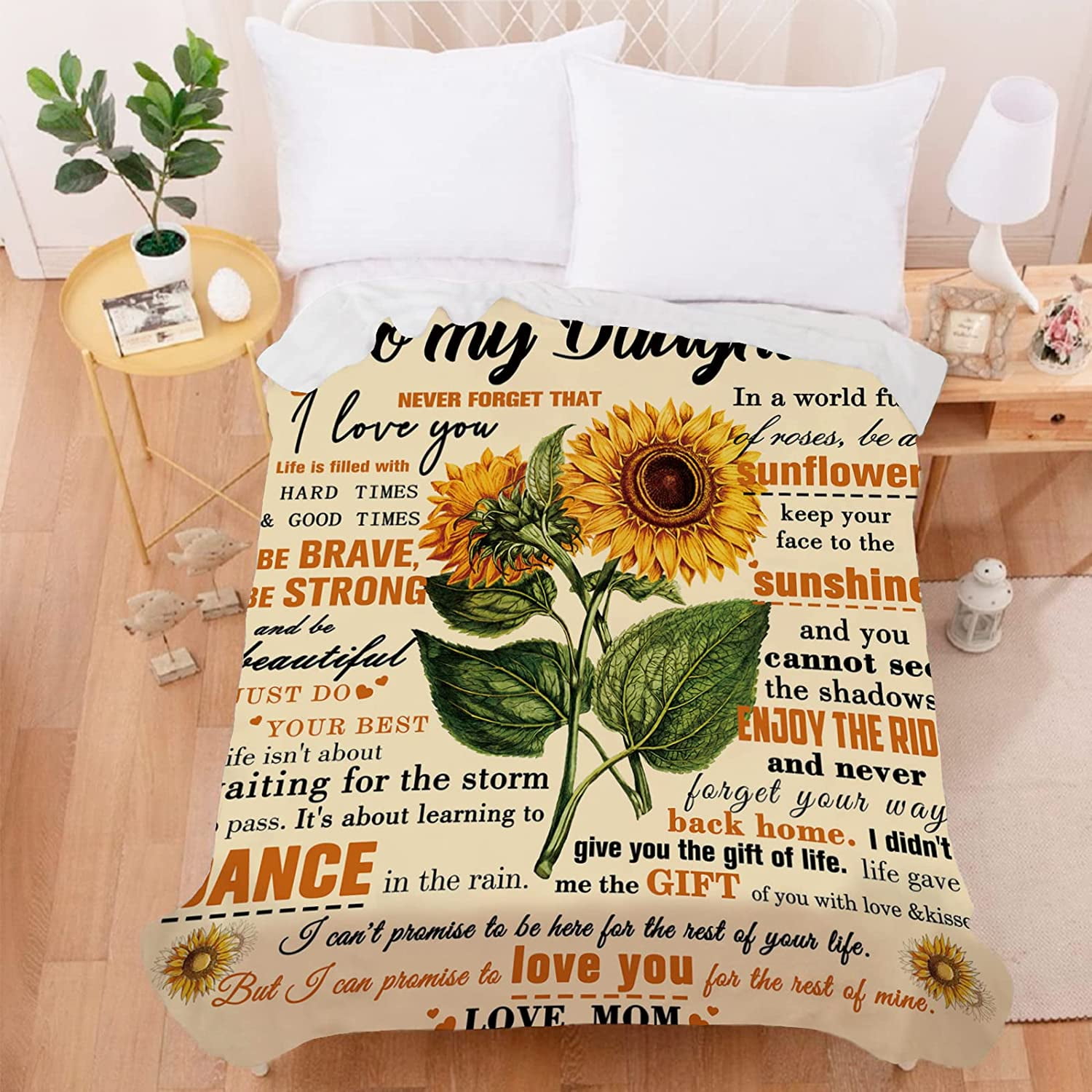 to My Daughter Blanket from Mom Daughter Gifts Sunflower Letter Printed Throw Fleece Blankets Birthday Gifts for Daughter Birthday Super Soft Flannel Throw Blankets Walmart