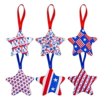OAVQHLG3B 6 Pcs 4th of July Decoration Fabric Wrapped Stars, 2.76 x 2.5 Inch Patriotic Ornaments Red White and Blue Stars, Memorial Day Tree Decorations for Independence Day Veterans Day Decor