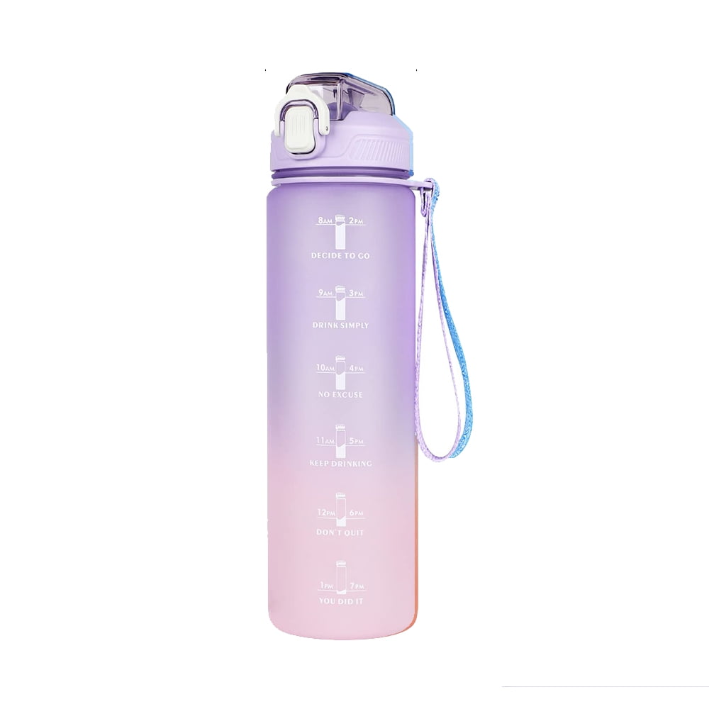 60oz Motivational Water Bottle Purple 14hr H2O Tracker Sports