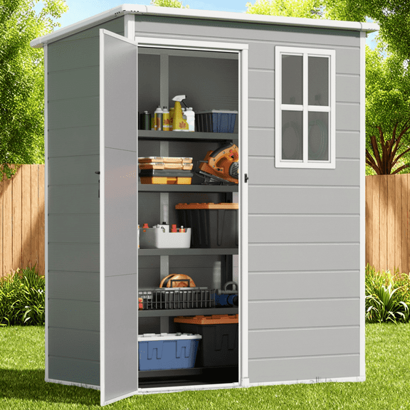 5 x 3 FT Resin Outdoor Storage Shed Clearance, Garden Plastic Tool Shed for Outsides