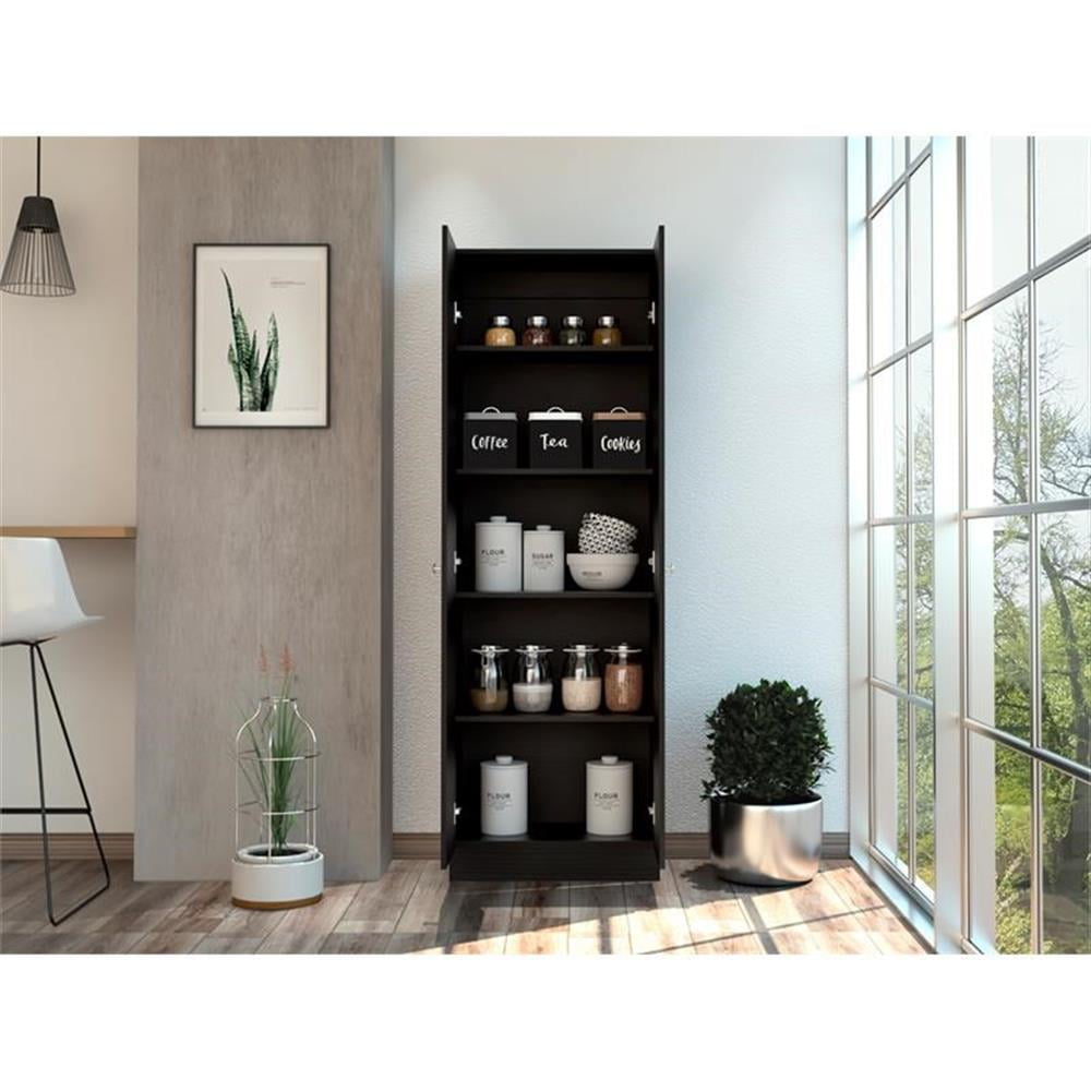 Pemberley Row Engineered Wood Black Pantry Cabinet Rectangular 71.1" Unassembled