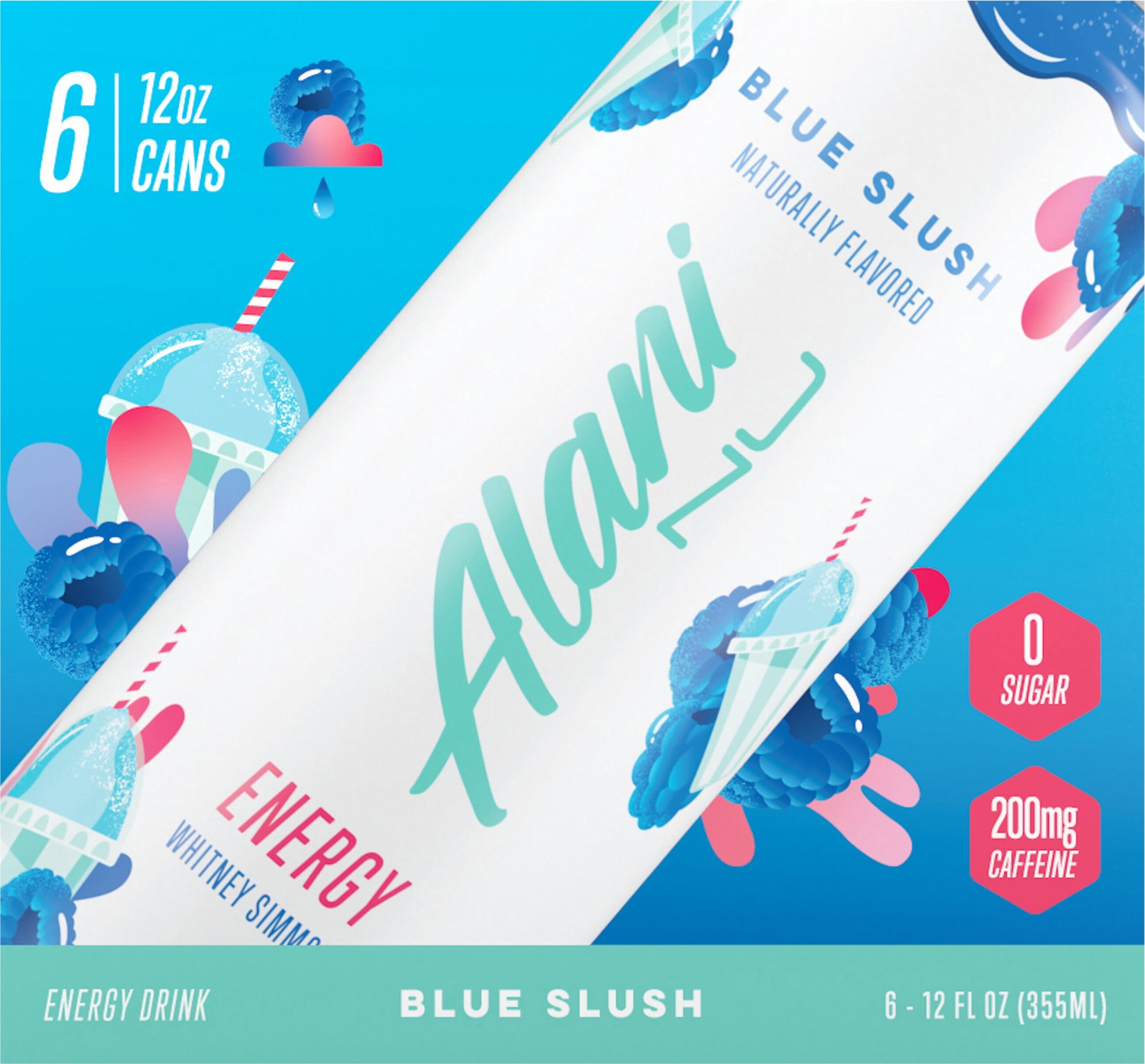 Alani Nu Energy Drink, Blue Slush, 12 fl oz, 6 Pack, 200mg