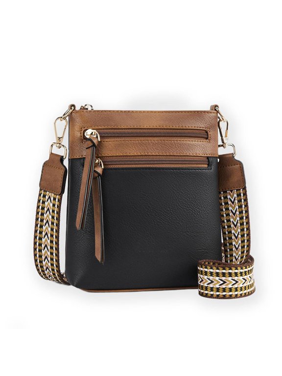 PU Leather Square Shoulder Bag for Women Double Zipper Pockets Crossbody Bag Double Zipper Satchel for Daily Dating Party