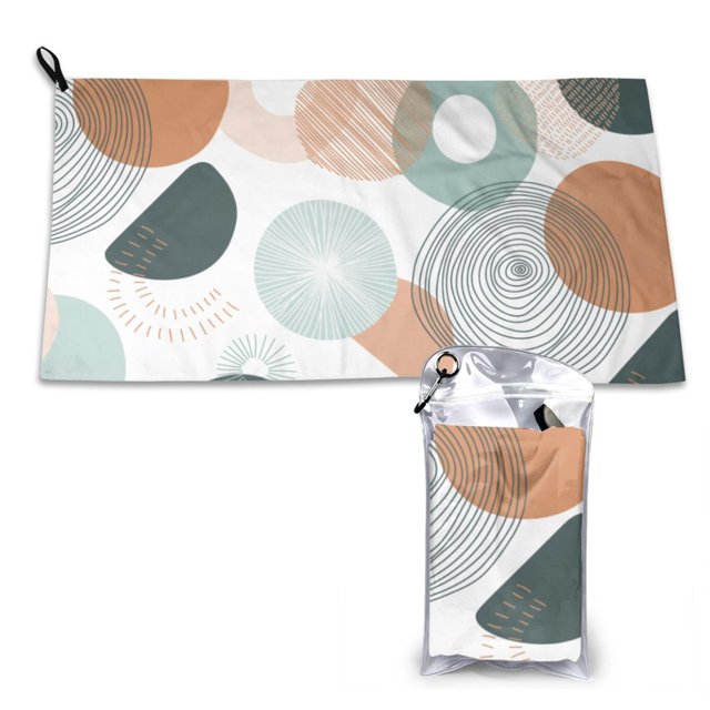 YFYANG Adult Microfiber Portable Travel Towel, Abstract Line Geometric Pattern Quick Dry Towel with Hiking Buckle PVC Pouch, 16" x 31.5"