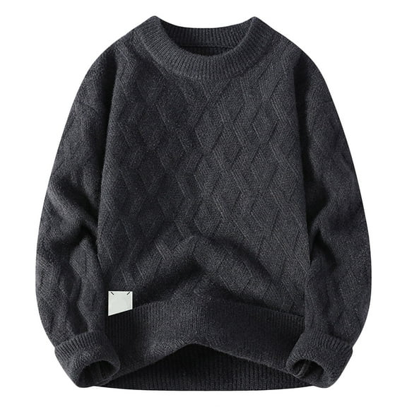 qucoqpe Men's Plus Size Crewneck Thickened Knit Sweater Fall Winter Fashion Striped Long Sleeve Warmth Casual Pullover Shirt