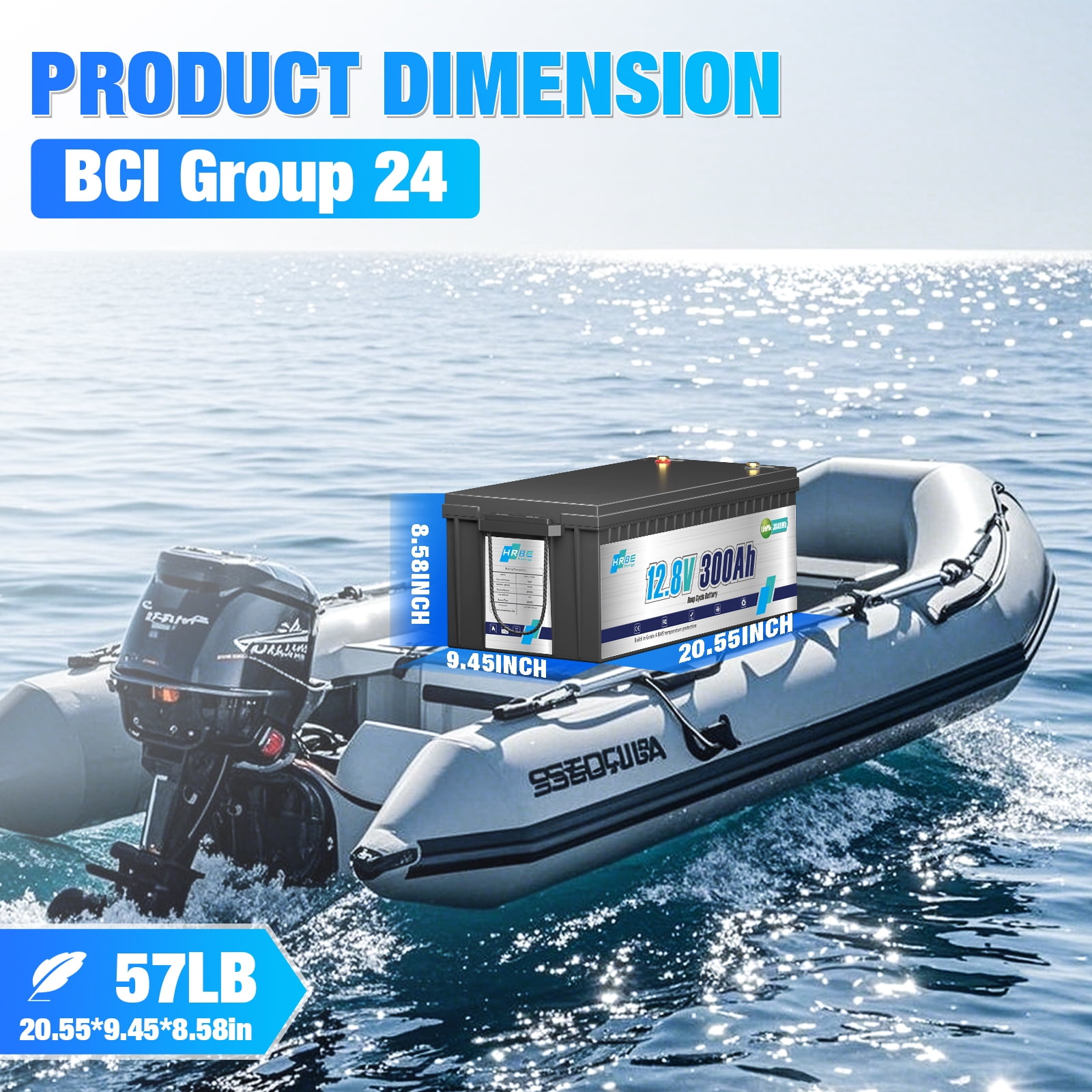 12V 300Ah LiFePO4 Lithium Battery,for RV,Marine,Solar,Trolling Motor,Boat,Camping,Built in 200A BMS,HRBEENERGY 15000+Deep Cycles