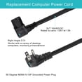 thumbnail image 4 of LujingZ 6FT 90 Degree Right Angle PC Power Cord Universal 16AWG IEC C13 3 Prong Angled AC Cable for Desktop PC Wall Mounting TV Monitor, Heavy Duty, 4 of 6