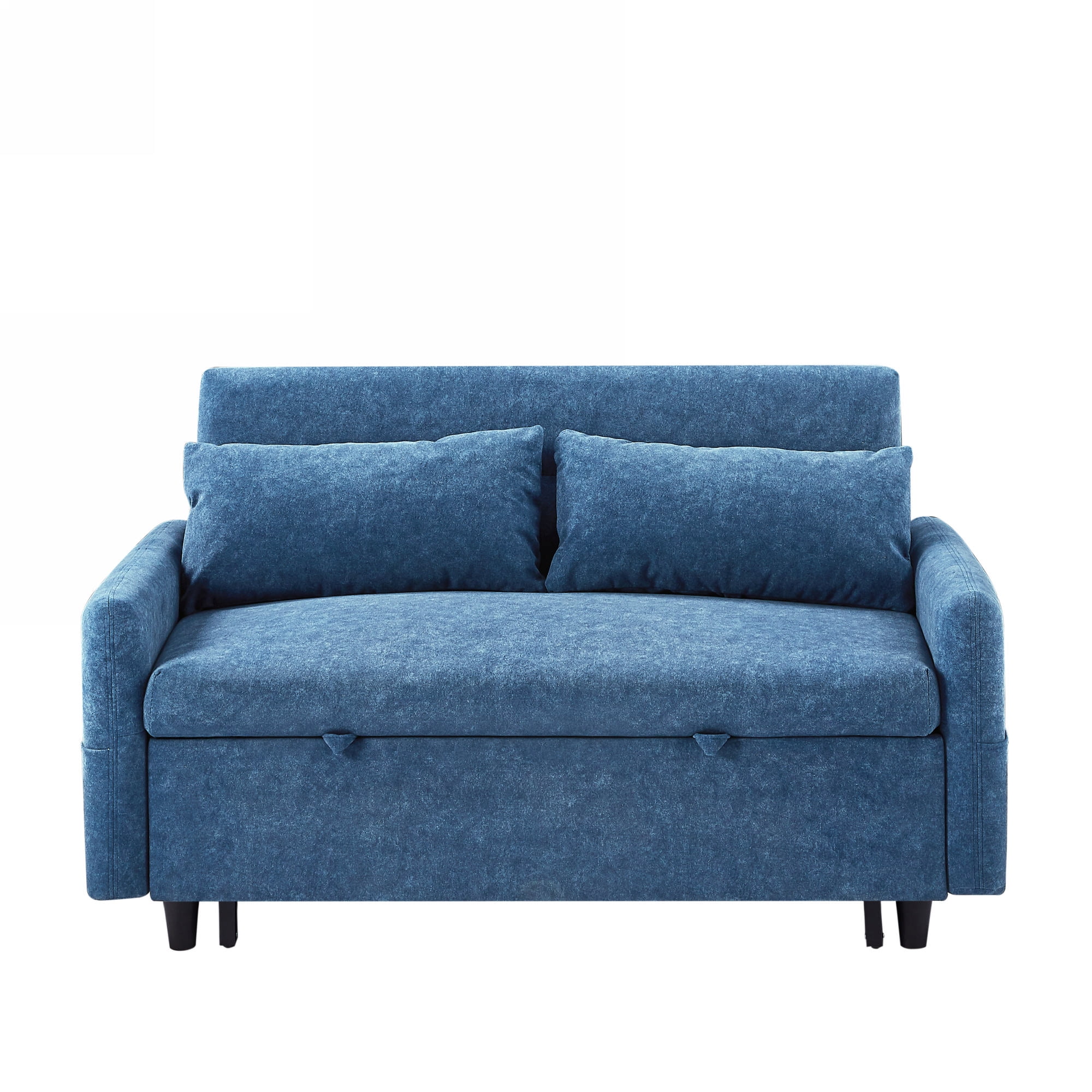 Harper & Bright Designs 55.1" Pull Out Sleep Sofa Bed Loveseats Sofa Couch with Adjsutable Backrest, Storage Pockets, 2 Soft Pillows for Living Room, Bedroom, Apartment, Office, Blue