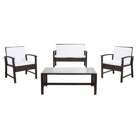 SAFAVIEH Krissy Outdoor Patio 4 Piece Conversation Set Brown/White