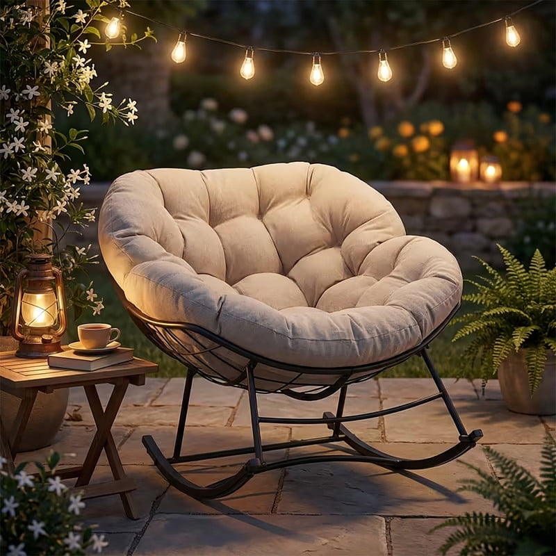Simenmax Oversized Padded Egg Rocking Chair – 450 lbs Capacity, Anti-Slip Quiet Rocker for Bedroom, Living Room, Balcony & Garden,Beige