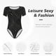 thumbnail image 4 of Balery Abstract Black And White Waves Body de cuello redondo de manga corta para mujer Tops de manga corta Tops básicos-Medium, 4 of 7