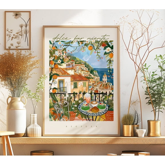 Sicily Breakfast View Art Poster: Dolce Far Niente, Unframed Poster Size 8x12
