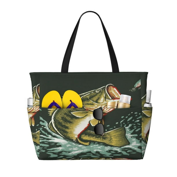 Fotbe Largemouth Bass jumps out of water Bolsa de Viaje para Playa - Resistente al Agua, Bolsa Tote de Gran Capacidad y Ligera con 7 Bolsillos para Mujeres y Hombres