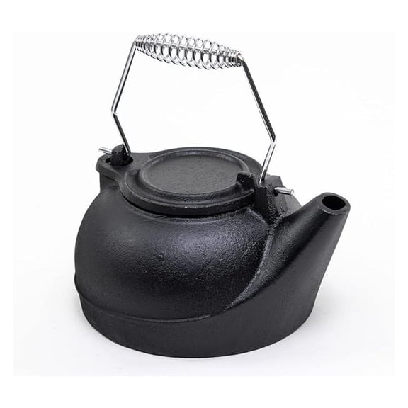 Cast Iron Tea Kettle - 3 Quart Wood Stove Kettle, Black Enameled Steel Pot for Heating Water, Decorative Kettle for Fireplace, Coal & Pellet Stoves
