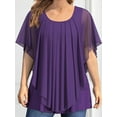 thumbnail image 5 of Plus Size Elegant Top Women's Plus Solid Layered Mesh Butterfly Sleeve Round Neck Shirt Top, 5 of 9
