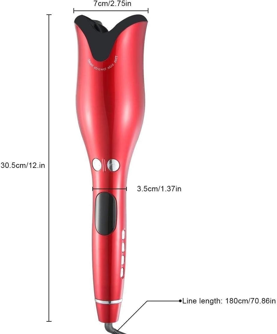 Multi-Function LCD Automatic Hair Curler Spin Curl 1 Inch Iron Curling Air Wand Styling Salon Tool Tourmaline Ceramic Heater (Red)