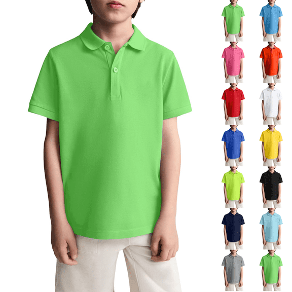 Boys School Uniform Short Sleeve Stain Guard Polo Shirt Green 130