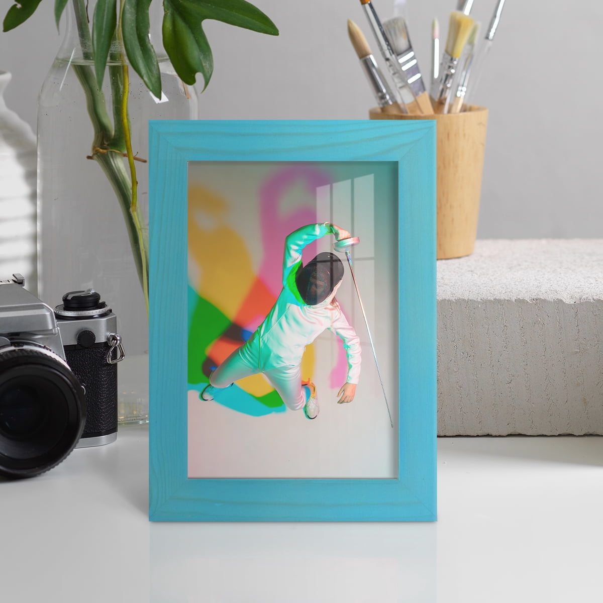 5x7 Wood Grain Picture Frame - Cyan