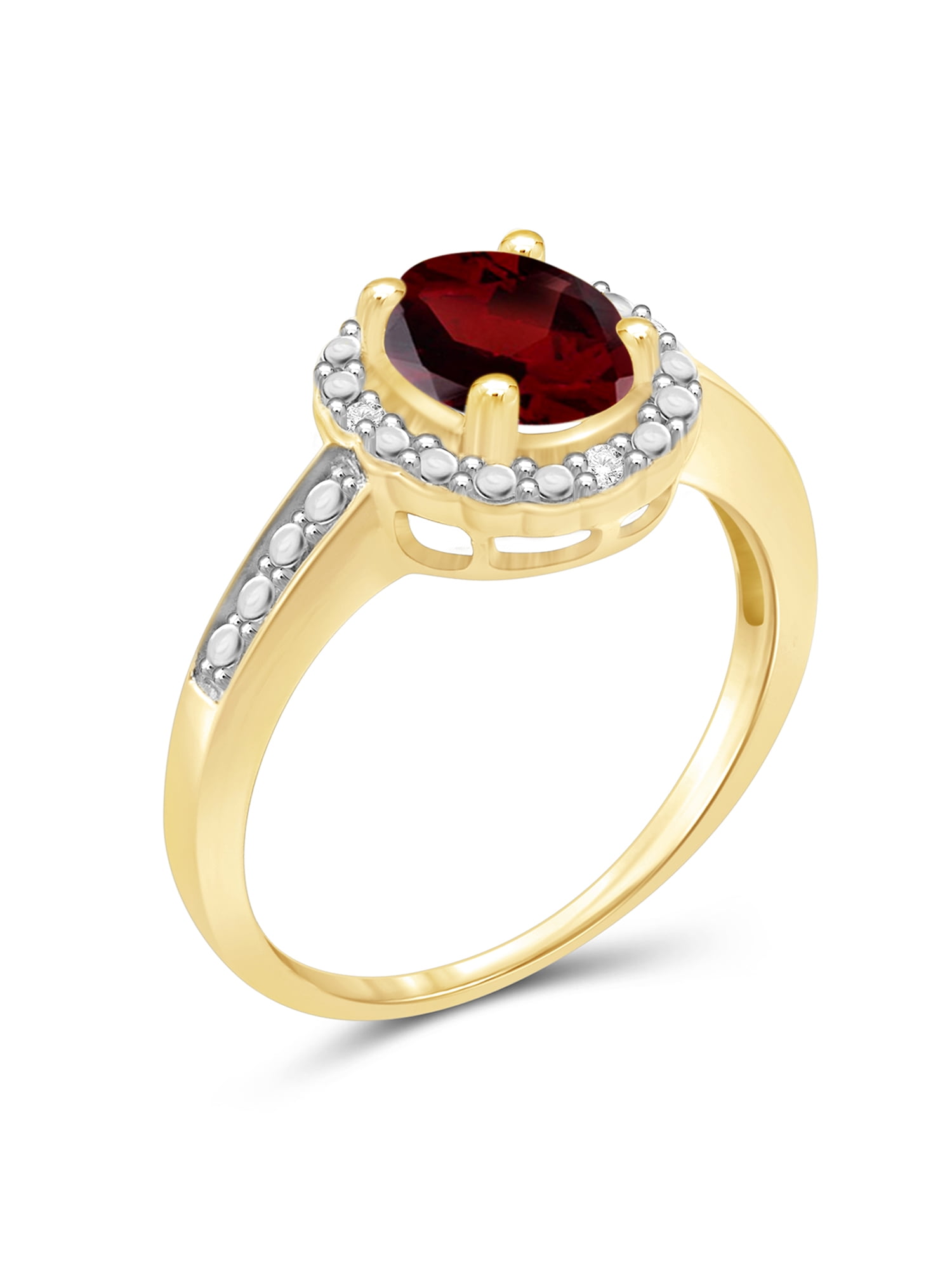JewelersClub Garnet Ring Birthstone Jewelry – 1.50 Carat Garnet 14K Gold Plated Silver Ring Jewelry with White Diamond Accent – Gemstone Rings with Hypoallergenic 14K Gold Plated Silver Band