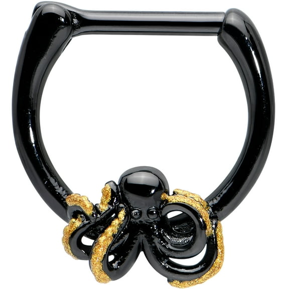 Body Candy Womens 16G Black PVD Stainless Steel Septum Jewelry Octopus Daith Tragus Cartilage Clicker 5/16