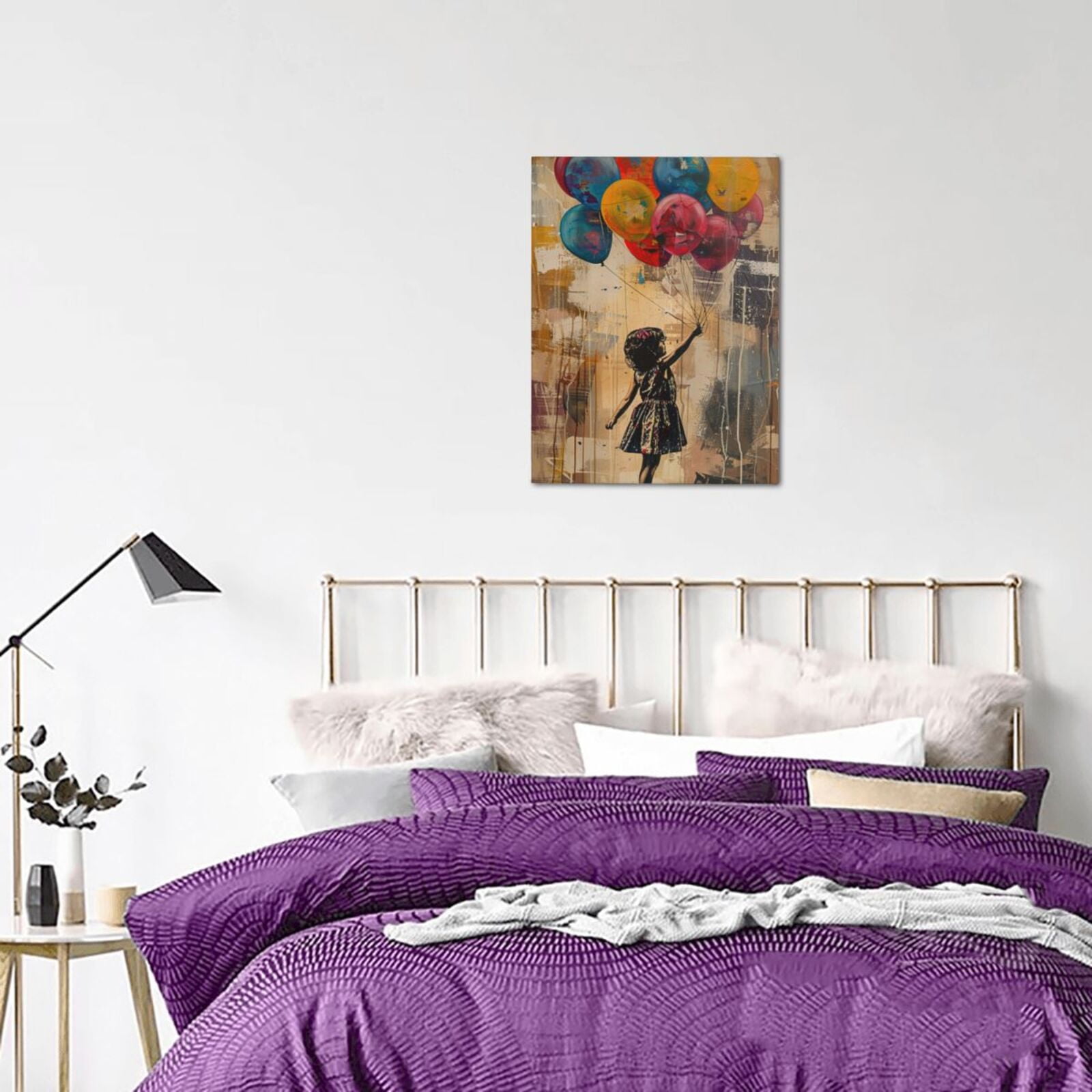 12x16 inch Canvas Paintings Wall Art Little Girl And Colored Balloon,Indoor Room Children'S Room Decor Accessory,Funny Girl And Colored Balloon Modern Style Oil Paintings Canvas,For Cafe,Door