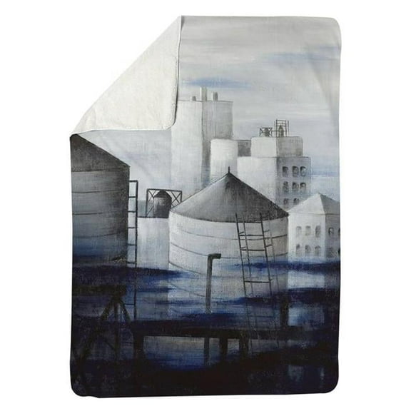 Begin Home Decor 5545-6080-CI250 60 x 80 in. Grey City with Blue Clouds-Sherpa Fleece Blanket