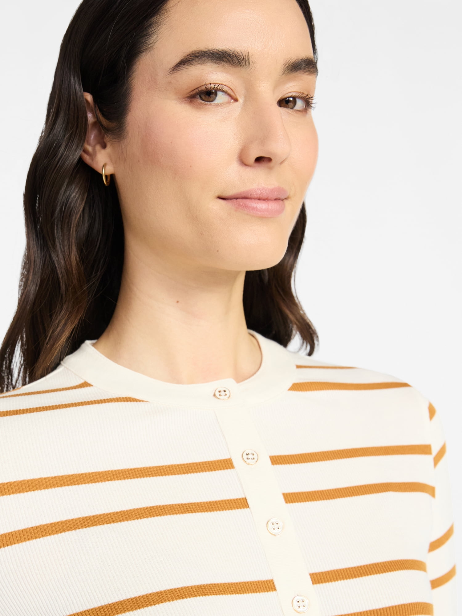Time and Tru Women's Striped Henley with Long Sleeves, Sizes XS-XXXL