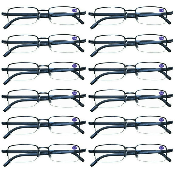 12 Pairs Mens Metal Frame Rectangle Half Frame Reading Glasses Classic Readers 0.75