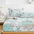 thumbnail image 6 of King Size Fitted Sheet Set - Ocean Coastal 3 Piece Bedding Sets 16" Deep Pocket Fitted Sheet with 2 Pillowcases, Watercolor Sea Turtle Coral Shell Wood Grain Brushed Microfiber Hotel Bed Sheets, 6 of 9