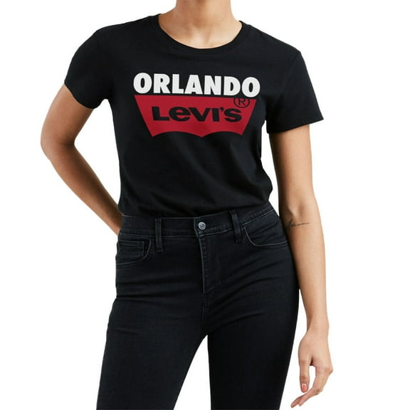 Levi's Womens Batwing Logo Cotton Cities T Shirt,Black,X-Small