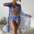thumbnail image 3 of Jacenvly 2024 Bikini with Kimono Cover up Set Casual Long Sleeve Swimsuit Color Block with Cover up Surfing Swimwear Skin-Friendly Ladies Women'S Bathing Suit for Women Beachwear Blue, 3 of 11