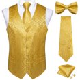 thumbnail image 1 of Chaleco de traje de Cachemira liso negro para hombre con corbata, pajarita, pañuelo, gemelos, chaleco Formal para esmoquin de boda y graduación, 1 of 5
