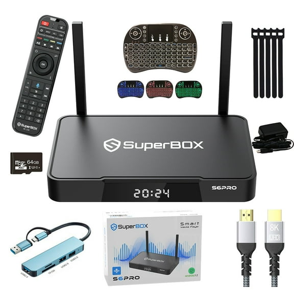 Super Box S6 pro 2025 Fully Loaded, 6K 8K HD,4GB RAM 32GB ROM, Superbox S6 pro Smart TV Box with Voice Remote&Parental control time, 2T2R Dual Band Wifi