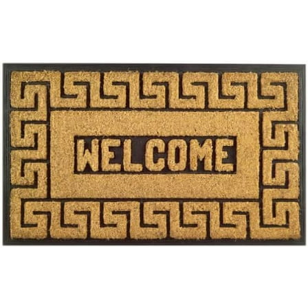 Imports Decor Rubber Back Coir Doormat, Welcome Greek Key, 18-Inch by 30-Inch