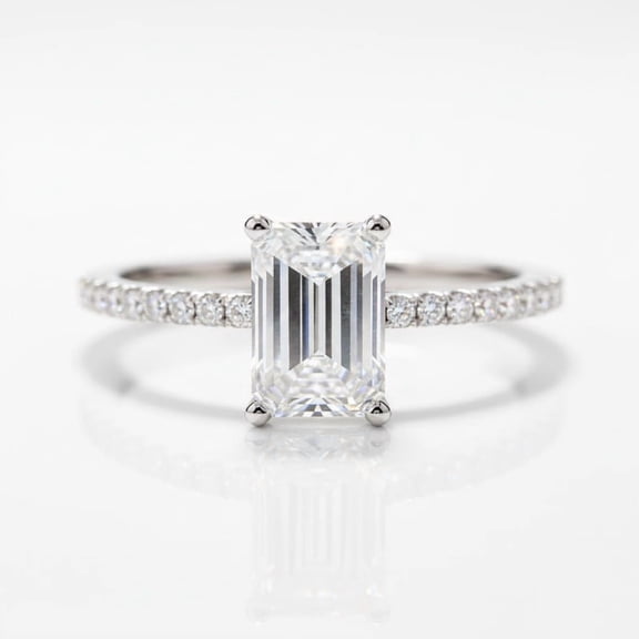 Jewelerix 2 CT Moissanite Diamond Engagement Ring Emerald Cut Comfort Fit Solitaire Ring for Women 10K White Gold Vermeil Wedding Gift Ring