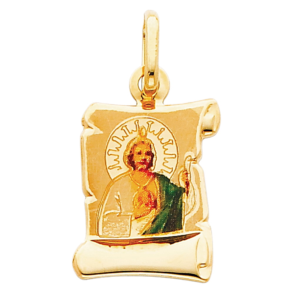 Jude Enamel Picture Charm Pendant with 0.9mm Wheat Chain Necklace 14K Yellow Gold St