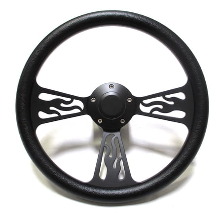 1978 -1998 Dodge Chrysler Plymouth Steering Wheel Black Billet Flames Full Kit!"