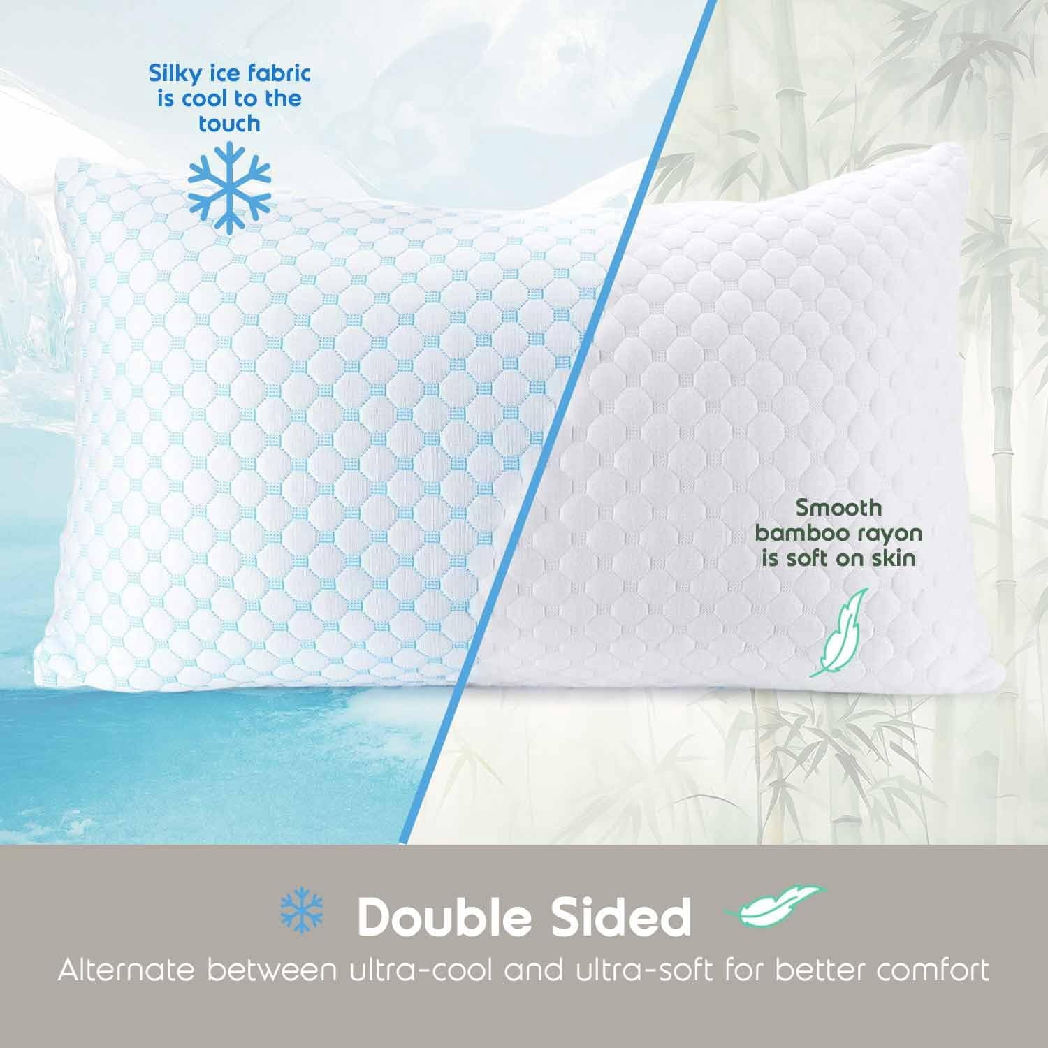 SUSIELADY King Size Cooling Pillow 1 Pack, Shredded Memory Foam, Adjustable Cold Gel for Hot Sleepers, Supportive Cool Pillow for Side Back Stomach Sleepers (20"×36", King)