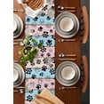 thumbnail image 3 of Table Runner 72 Inches Long for Kitchen Dining, Pink Blue Paw Print Dresser Scarf Farmhouse, Dining Table Decorations for Wedding/Parties, Vintage Farmhouse Rustic Wooden Grain 18 x 72 In, 3 of 9