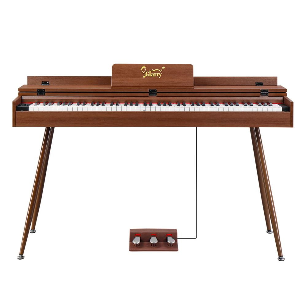 Digital Piano 88 Key Full Weighted, Full Size Home Professional Electric Keyboard Clamshell Design with Metal Stand, Audio and MIDI Bluetooth, Triple Pedals, Headphone (Black Walnut)