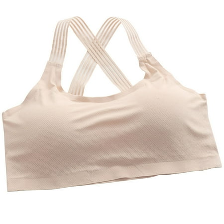 

GAOCOLD Women Striped Cross Back Yoga Workout Bra Push Up Padded Sports Strappy Bralette Breathable Mesh Seamless Shockproof Gym Fitness Vest Crop Top