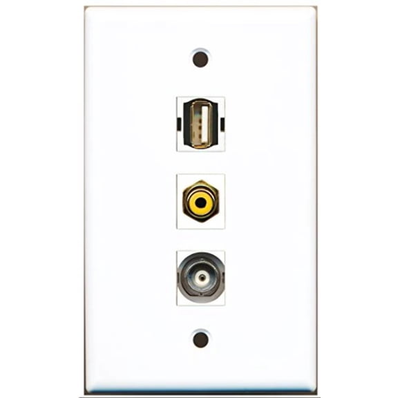 RiteAV - 1 Port RCA Yellow and 1 Port USB A-A and 1 Port BNC Wall Plate