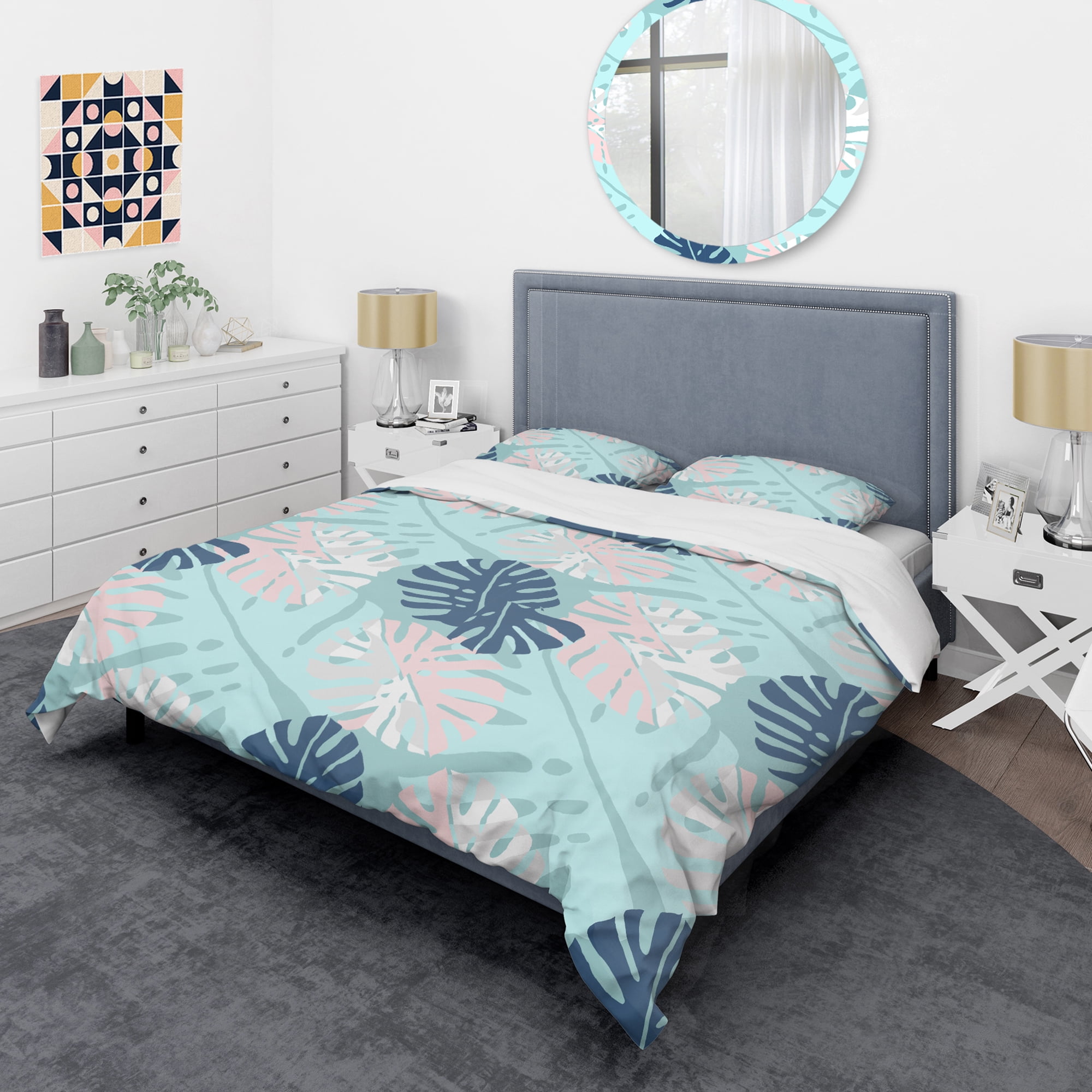Designart 'Retro Floral Pattern II' Mid-Century Modern Duvet Cover Set