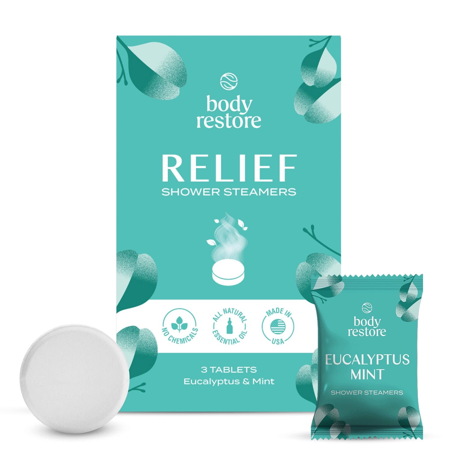 Body Restore 3 Count Shower Steamers for Aromatherapy, Essential Oils, Eucalyptus
