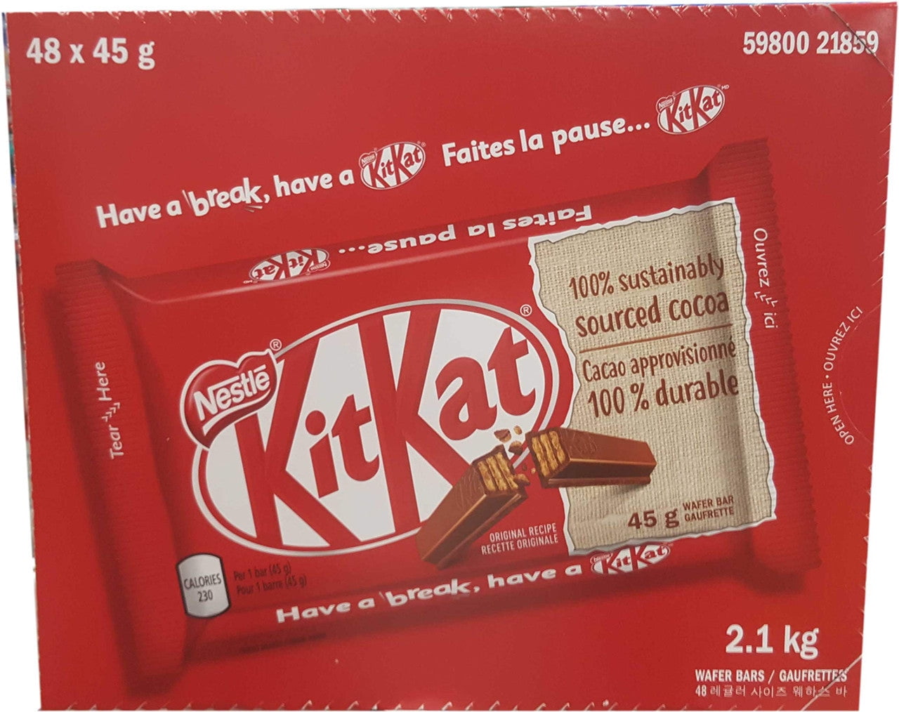 Nestle Kit Kat Chocolate Bars, 48ct X 45g/1.6 oz