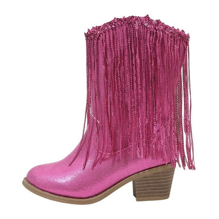 

Povozer Baby Girls Cowboy Tassel Boots Side Zipper Moccasins Soft Bottom Non-Slip Toddler Shoes(Pink 10.5-11 Years)