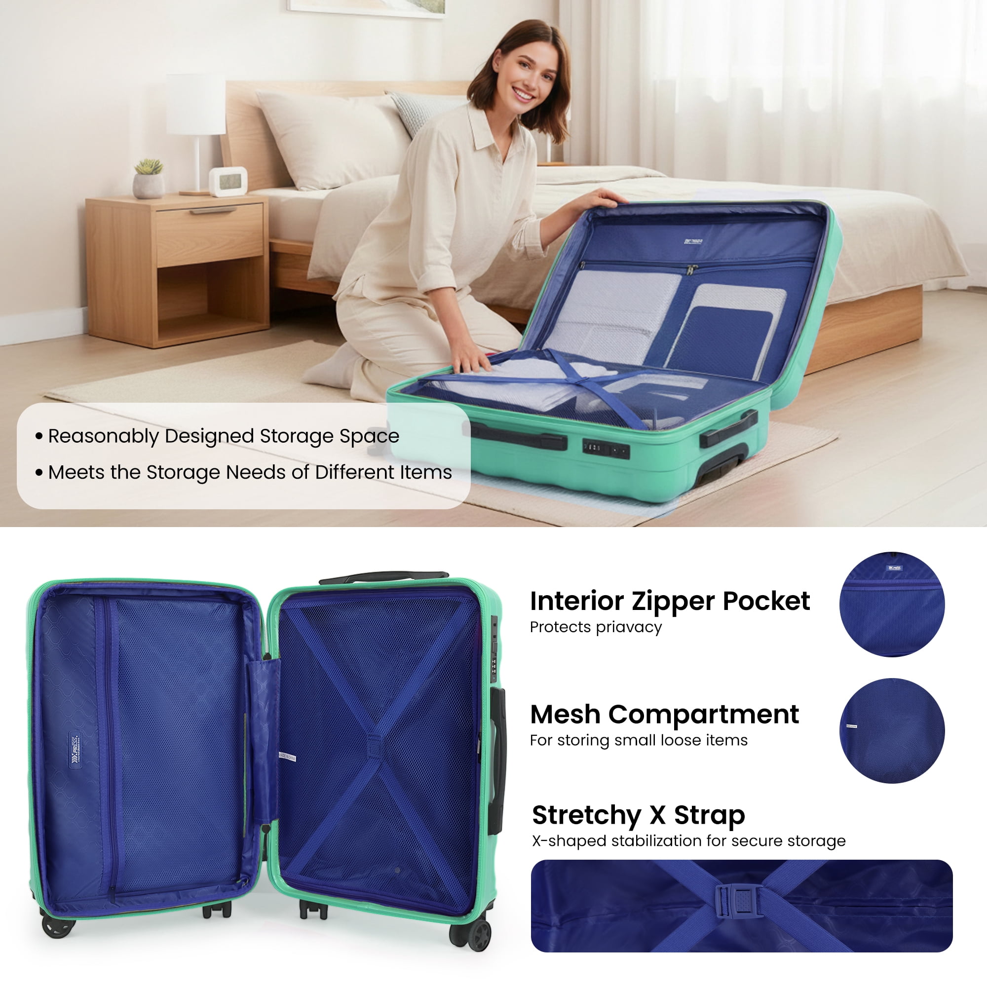 New York Xpress 25" Hardside Medium Checked Expandable Spinner Luggage with TSA Lock, Green - La13801